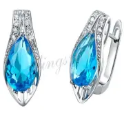 Real 925 Sterling Silver Tarnish-Free Crystal Teardrop 20mm U-Hoop Post Earrings