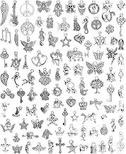 Wholesale Bulk Lots Jewelry Making Silver Charms Mixed Smooth Tibetan Silver Metal Charms Pendants DIY for Necklace Bracelet Jewelry Making and Crafting JIALEEY 100 PCS