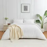 LINENOVA Cotton Waffle Duvet Doona Quilt Cover Set - Queen,White