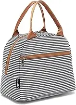 FlowFly Insulated Lunch Cooler Bag - Tote Bag Organizer for Women/Men, White & Black Stripe