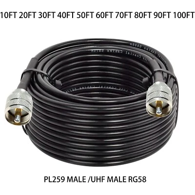 30ft 50ft 100ft RG58 UHF PL259 connector ham CB radio Lot RF coax coaxial cable