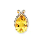 14K Yellow Gold Lemon Quartz u0026 Real Diamond Pendant