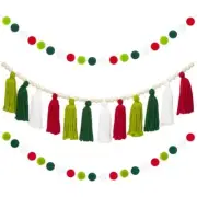Tassel Garlands,Christmas Tassel Garlands with Wood Beads,Tassel Red Green