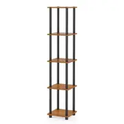 Pemberly Row Turn-N-Tube Wood 5-Tier Corner Rack Display Shelf in Cherry/Black