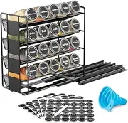 Aumerage Pull-Out Spice Rack Organizer with 20 Jars - Slide-Out Cabinet Organizer for Kitchen Pantry, Countertop or Drawer Storage, Includes 400 Labels (Right Side, Space-Saving Design)