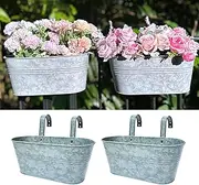 LaLaGreen Outdoor Plants Rail Planter (2 Pack, 15 Inch) Silver Metal Iron Hanging Flower Pot Deck Railings Fence Bucket Modern Boho Style Wall Mount Window Box Plant Wall Hanger Hooks Porch Home Decor