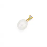 9ct Gold Cultured Freshwater Pearl & Diamond Pave Set Pendant in White