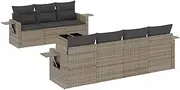 vidaxl Garden Sofa Set - Modular 8-Piece Grey Poly Rattan Outdoor Seating with Cushions, Tempered Glass Table, and Side Tables for Patio/Garden/Terrace