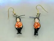 Ladybugs Fairy Earrings French Hooks Charm Ornament Miniature Art Sculpt JL Biel