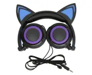 Cat Ear Wired Headphone Noise Reduction Cute Kids Cartoon Headset with LED Light for Tablets Computers Cell Phones