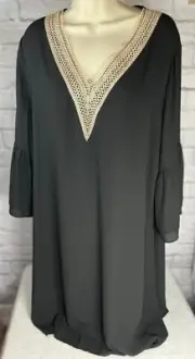 HOTOUCH Women's Swing Shift Dress XXL Bell Sleeve Guipure Lace V Neck NWT