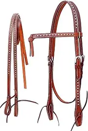 CHALLENGER Horse Western Full-Grain Leather Studded Knotted Futurity Knot Bridle with Split Reins 78J02