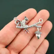 2 Squirrel Connector Charms Antique Silver Tone - 2 Piece Charm - SC6650
