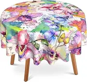 UIUPRO Floral Round Tablecloth 60 inch,Orchid Flower Watercolor Circle Table Cloth Polyester Waterproof Stain Wrinkle Free Table Cover for Home Kitchen Dining Party Pinic Patio Outdoor Decor