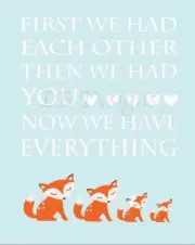 Orange and Baby Blue Woodland Nursery Print, Fox Nursery Decor 8x10