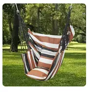 Easy To Install Sturdy Cotton Canvas Hammock Chair - Portable Swing for Outdoor Use, Comfortable and Durable Striped Fabric Khaki