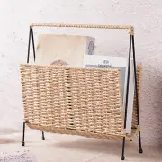 Natural Woven Bookshelf Magazine Newspaper Storage Racks Desktop Organizer Stand