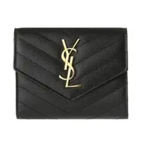 在飛比找蝦皮商城優惠-YSL MONOGRAM V字縫線魚子醬牛皮金屬LOGO三折