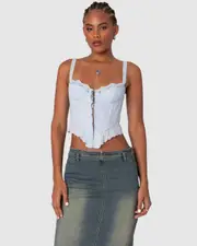 EDIKTED Womens Asteria Eyelet Corset LIGHT-BLUE