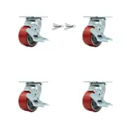 4 Inch Polyurethane Caster Set with Ball Bearings 4 Brake 2 Swivel Lock SCC