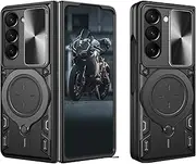 [Ysnzaq] Armor Case for Samsung Galaxy Z Fold 6 7.6" with Slide Camera Cover, [Built-in Ring Magnetic Kickstand] Military Grade Shockproof Bumper Protective Cover for Samsung Galaxy Z Fold6.HS Black