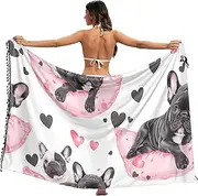 [RPLIFE] Cute Dogs Hearts White Beach Sarong Wraps for Women, Summer Sarong Wraps Women Long, Large, Cute Dogs Hearts White, Medium
