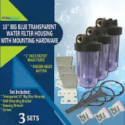 3 Transparent Big Blue Housings 10" for Whole House Water Filtration System.
