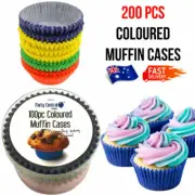 NEW 200Pcs Muffin Cases Coloured Large Classic Baking Cupcakes Paper Liner Party