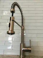 Residential Brushed Nickel Finish Brass Coil Spring Faucet Modern Single Handle