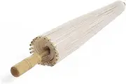 [Healeved] 4Pcs White Paper Parasol Umbrella Diameter for Weddings Parties and DIY Decoration Random Handle Style White Parasol for Dance and Special Events