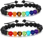 [MengPa] Beads Bracelets Mens Lava Rock Stone Beaded Anxiety Essential Oil Volcanic Bracelet Set