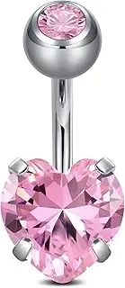[CIZME] G23 Solid Titanium Belly Button Rings 14G 8mm 10mm 12mm 14mm 16mm Short Long Belly Navel Rings Piercing Jewelry for Women Heart CZ Internally Threaded