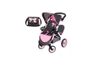 Bayer Twin Star Doll Pram Pink & Black With Pink Bow For Dolls Up To 46cm