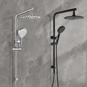 Black Chrome 8" Stainless Steel Round Shower Head Handheld Spray Diverter Wall Arm Set