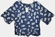 FAB'RIK NEW NWT SIZE S SMALL LOOSE FIT BLUE EYELET PEASANT BOHO BLOUSE TOP