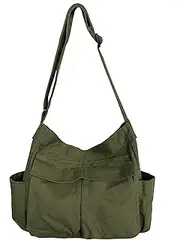 [vodiu] Canvas Messenger Bag Large Hobo Crossbody Bag with Multiple Pockets For Women And Men Shoulder Tote Bag For School