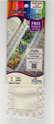 Stitchables-Lace Edge Cross Stitch Bookmark-18 Ct Aida Fabric+ Butterfly Pattern
