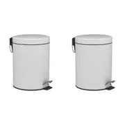 2PK Porto Utility 5L Soft Closing Tin Pedal Trash Bin Home Rubbish Container WHT