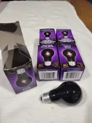 (5) Black Light Incandescent Party Bulbs Halloween Decor 60 Watt