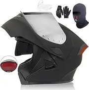 Modular Motorcycle Helmet with Tail Light DOT/ECE Approved Adults Full Face Flip Up Motorcycle Helmet with Anti-Fog Double Visor