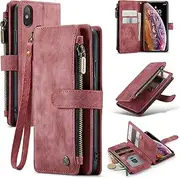 ELEPIK for iPhone Xs Max Wallet Case with Card Holder, Kickstand, Wristlet for Women Men, Durable PU Leather Magnetic Wallet Phone Case for iPhone Xs Max, Elegant Red