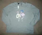 NWT TALBOTS Gray Heather Cotton/Rayon Novelty Sweater Top FLAMINGOES!! 2X PLUS