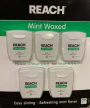 Johnson & Reach Mint Waxed Dental Floss, 5 Count Pack of 5