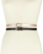 INC International Concepts 2-for-1 Embossed Solid Belt Blush Black Silver Large