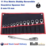 12 Pcs Stubby Ratchet Gear Wrench Metric 15 Deg Offset Reversible Spanner Set