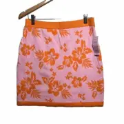 Wild Fable Size L women's Skirt Tropical Floral Pink Orange Pull On Knit