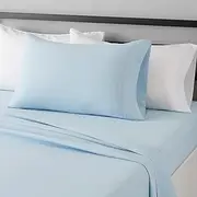 Amazon Basics Lightweight Super Soft Easy Care Microfiber Bed Sheet Set with 36-cm Deep Pockets - Single, Light Blue