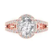 2.24 Oval Cut Halo split shank Moissanite Promise Bridal Ring 14k Rose Gold