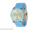 NEW-DIESEL TURQUOISE BLUE SILICONE WRAPPED GOLD S/STEEL+CHRONO WATCH-DZ5360