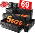 69pc Tool Box Drawer Organizer Tray Set Black 5 Sizes Garage Storage Divider